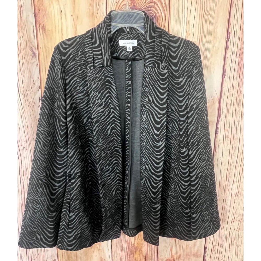 Calvin Klein Womens Zebra Print Open Blazer Cardigan Jacket Size 10